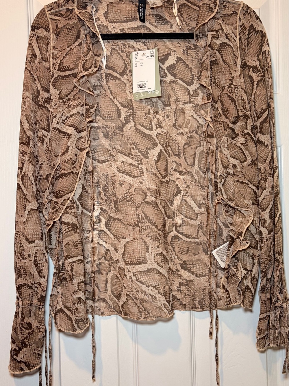 Snakeskin Print Ruffle Blouse- Beige
